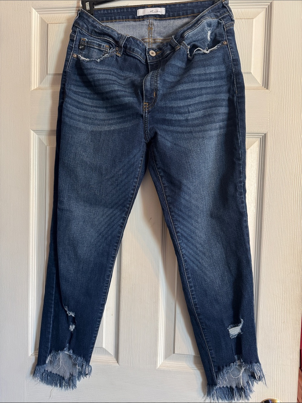 KanCan Dark Blue Distressed Ankle Jeans with Frayed Hem 13/30